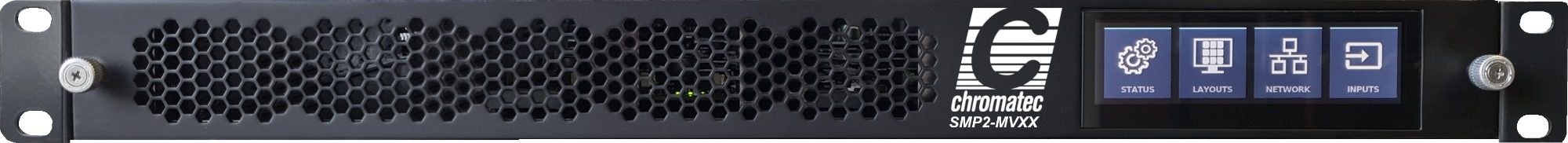 The image shows the front panel of an SMP2 multiviewer which is designed for maximum layout flexibility